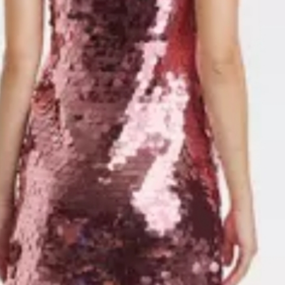 NWT Pink Paillette Shift Mini Dress Sequined Speghtti Straps - Picture 6 of 7